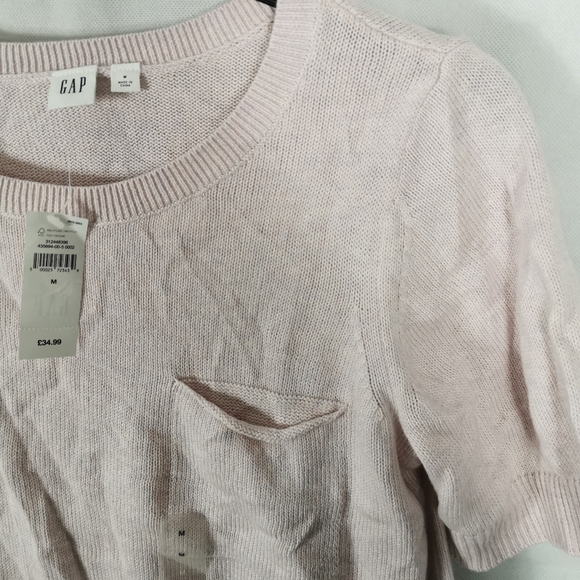 Ladies Jumper Size M 12 14 GAP Pink Thin Knit Smart Casual Short Sleeve - Picture 5 of 7